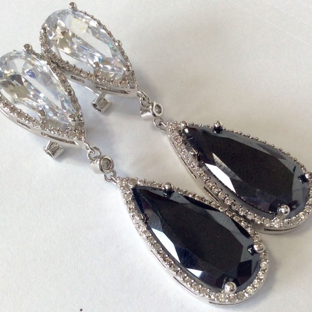 Black Quartz & White Topaz Chandelier Earrings.